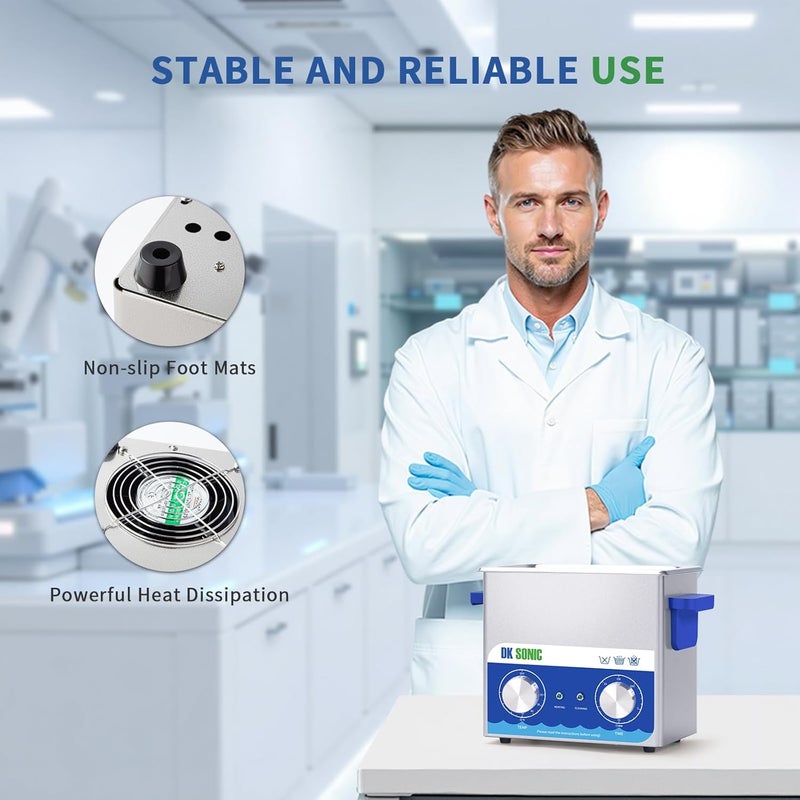 DK SONIC Ultrasonic Cleaner,3L 120W Ultrasonic Jewelry Cleaner with Heater& Mechanical Timer,Sonic Cleaner for Cleaning Jewelry,Eyeglasses,Coins(Include Basket) - Image 2